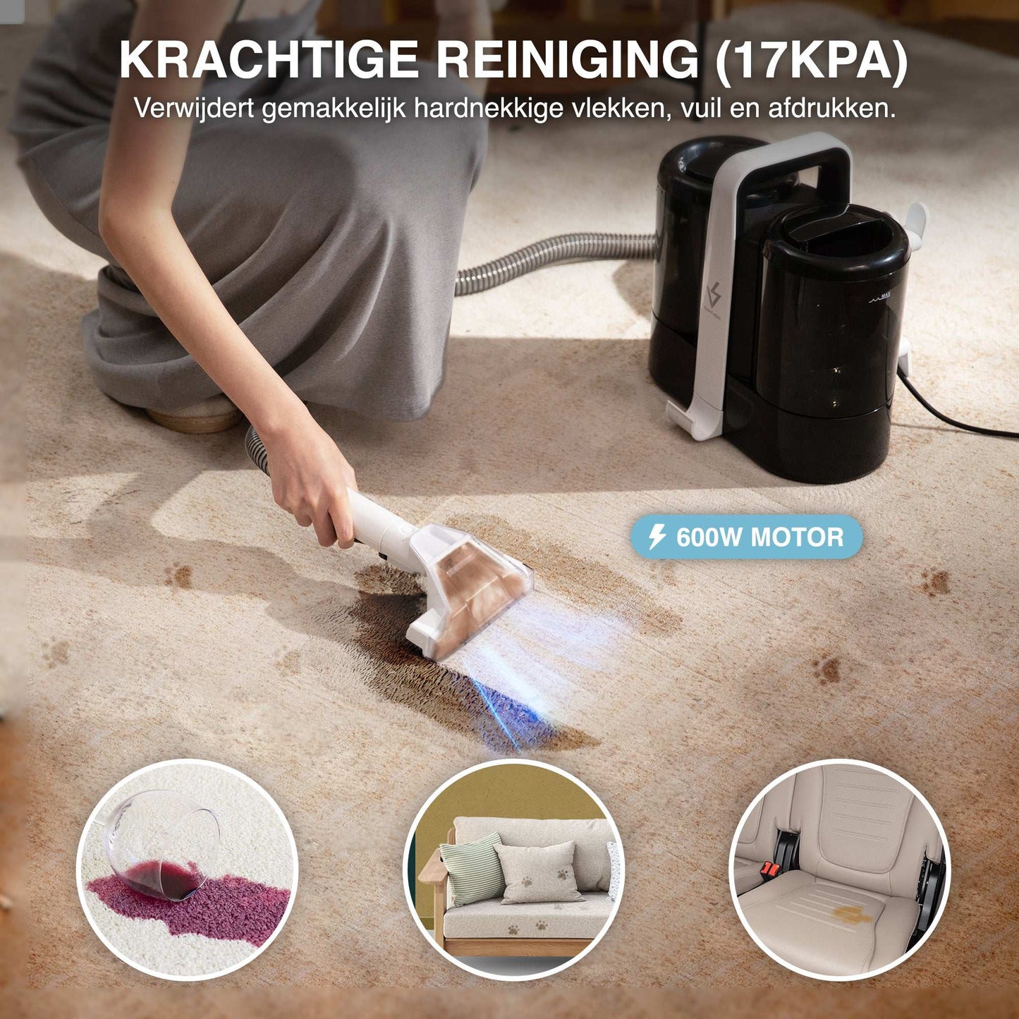 Swiftvein Vortex Tapijtreiniger met krachtige 17kpa reiniging