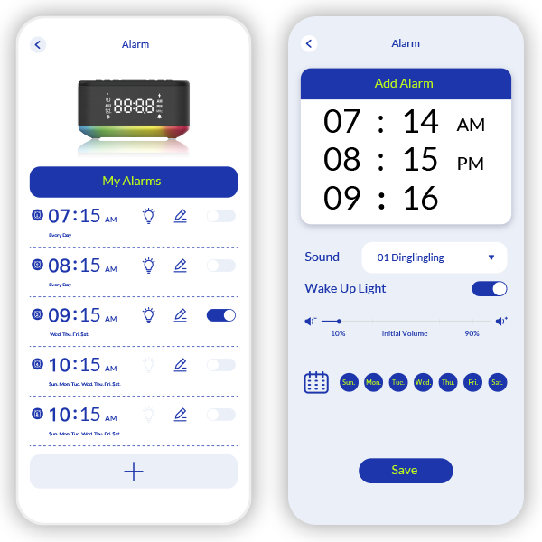 Up to 10 alarms