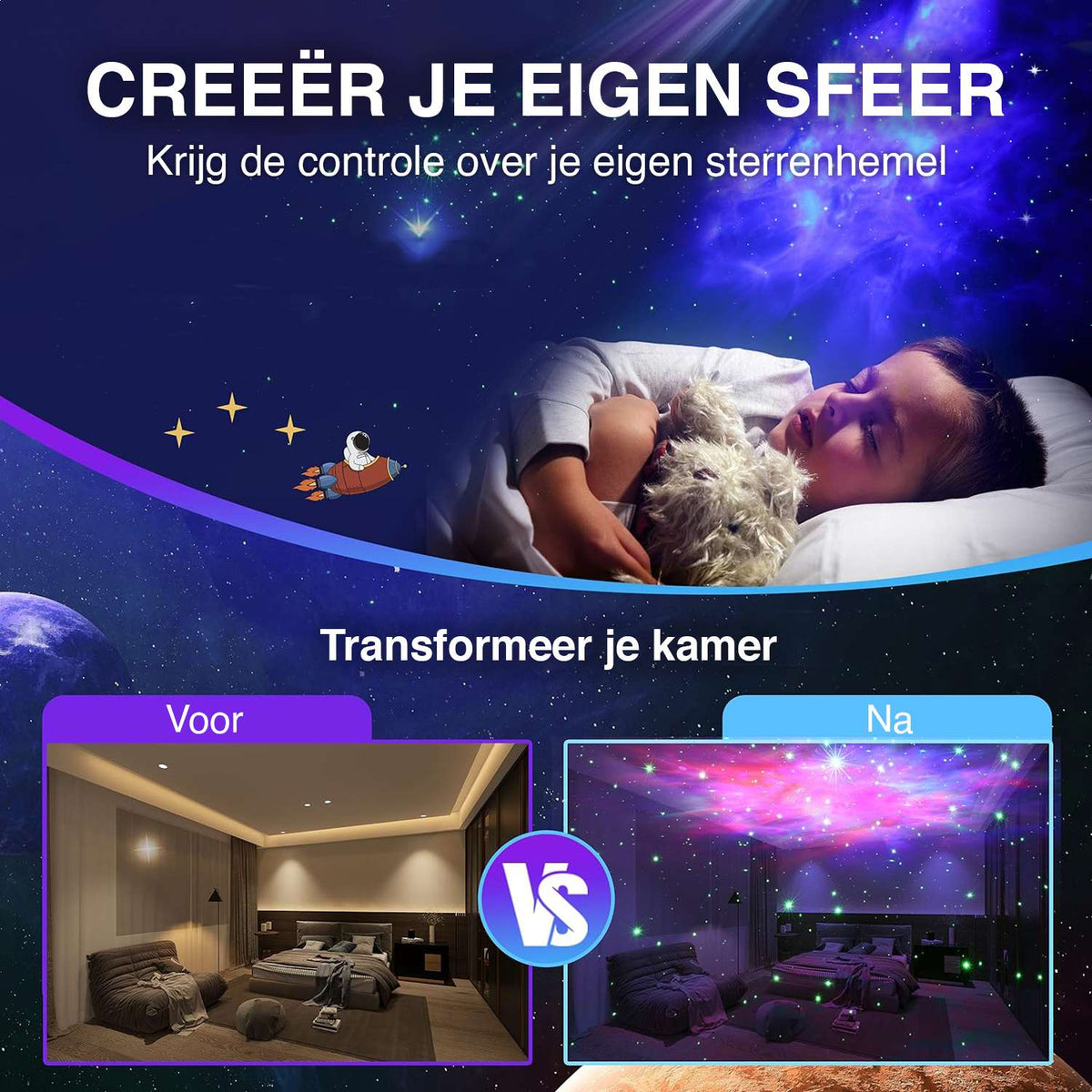 Swiftvein Astronaut Galaxy Projector Before and After