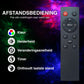 Remote control with buttons labeled 'Kleur', 'Helderheid', 'Veranderingssnelheid', 'Timer', and 'Onthoudt laatste stand' against a colorful nebula background.