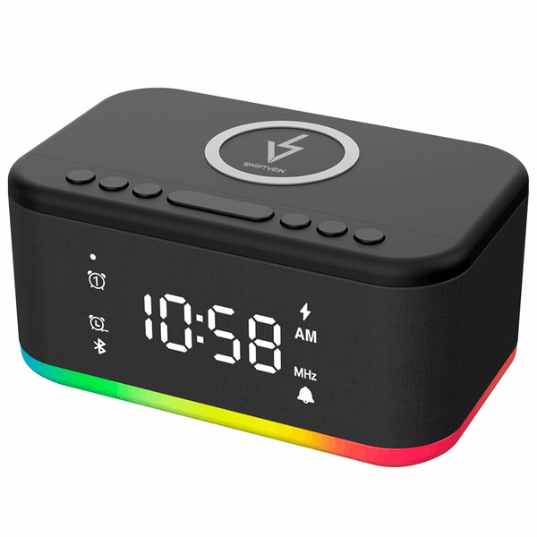 Black digital clock with colorful RGB light