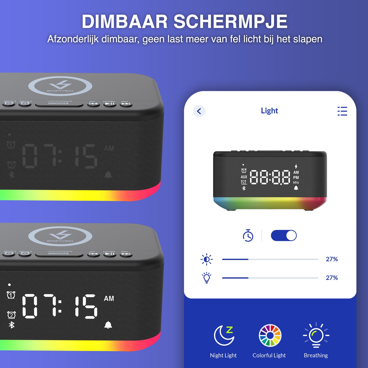 Swiftvein Rise Alarm Clock Adjustable Brightness