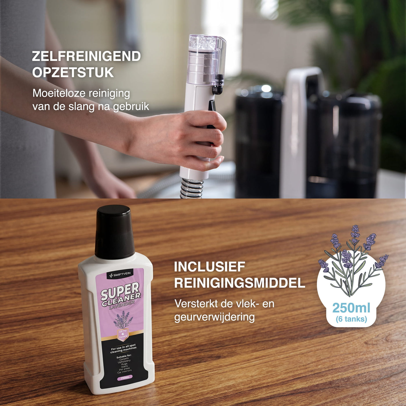 Swiftvein Vortex Bank Reiniger Zelfreinigend Opzetstuk en Lavendel Reinigingsmiddel